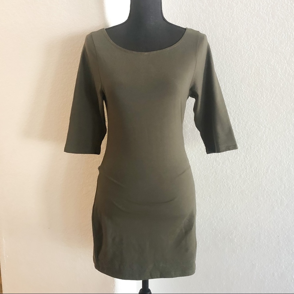 3/4 Sleeve Bodycon Minidress in Army Green